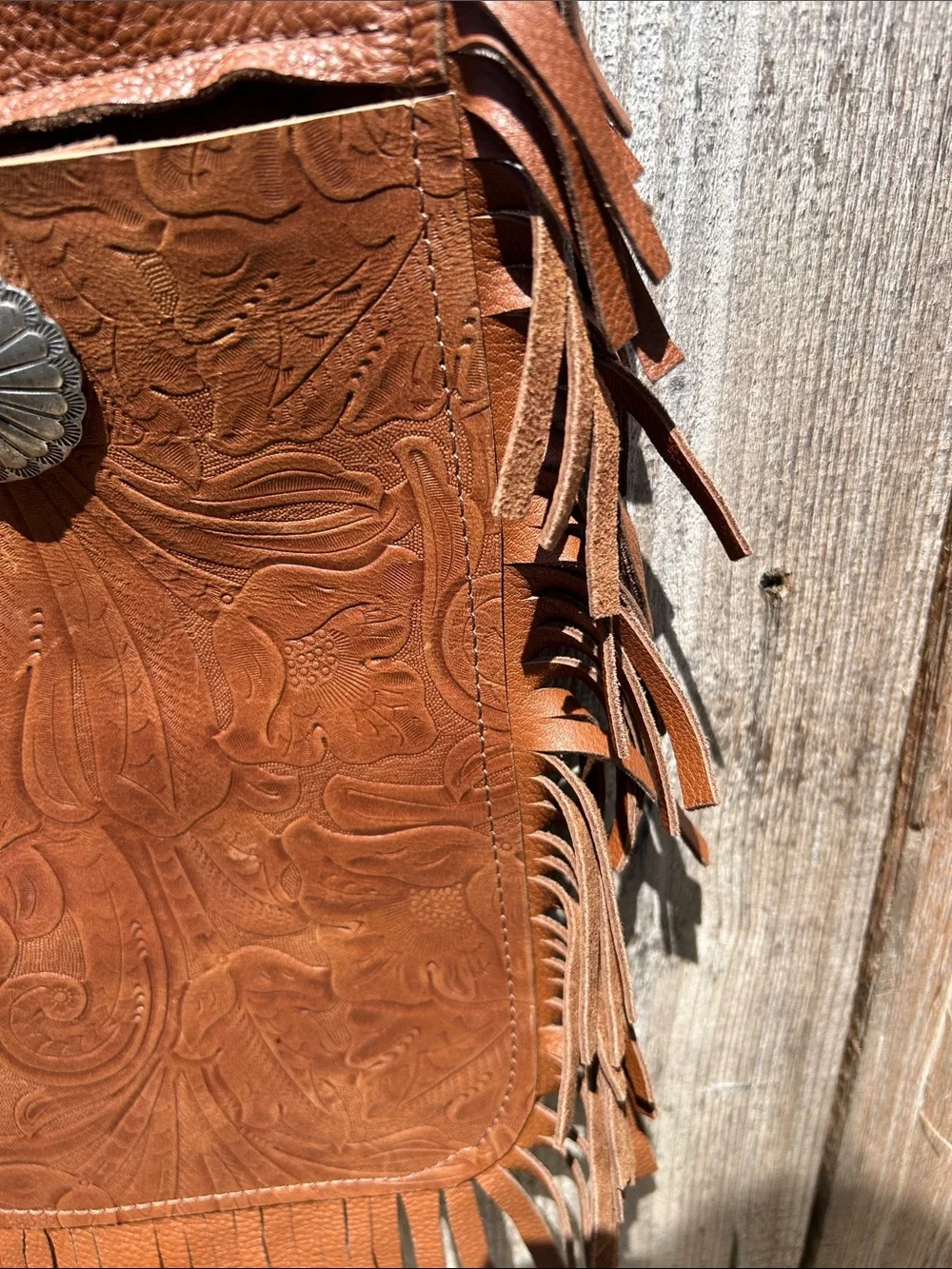 Tooled Fringe Crossbody Bag in Brown - Picture 4 of 5